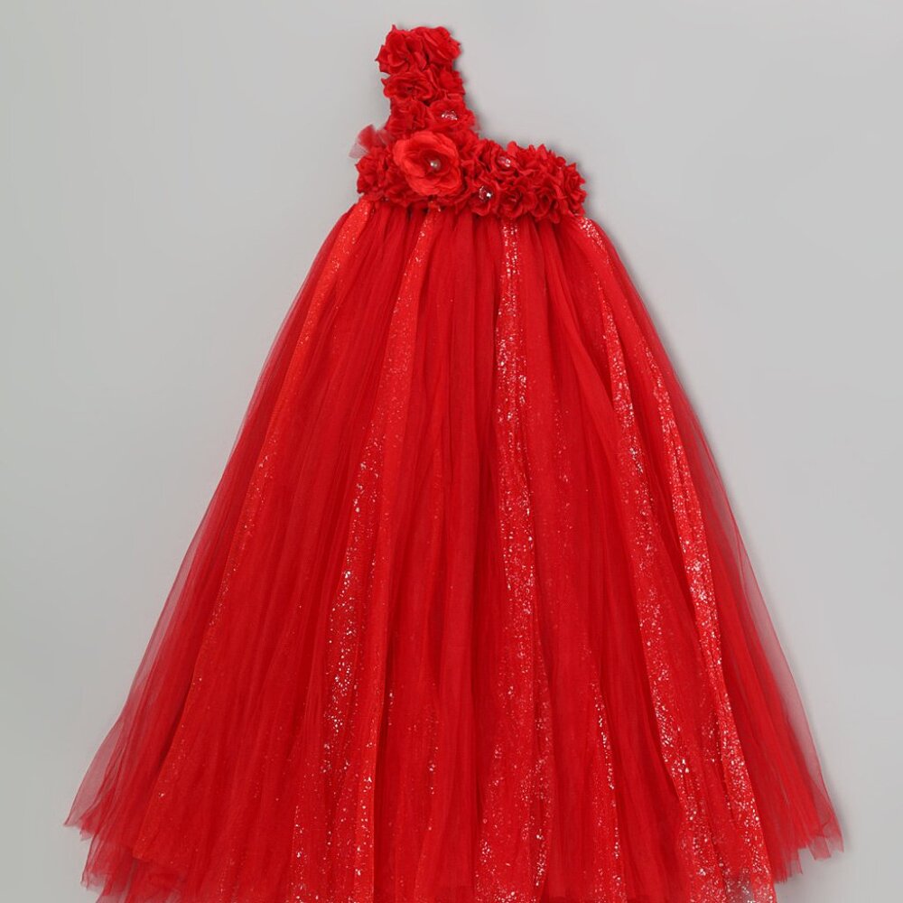 One Shoulder Red Tutu Dress
